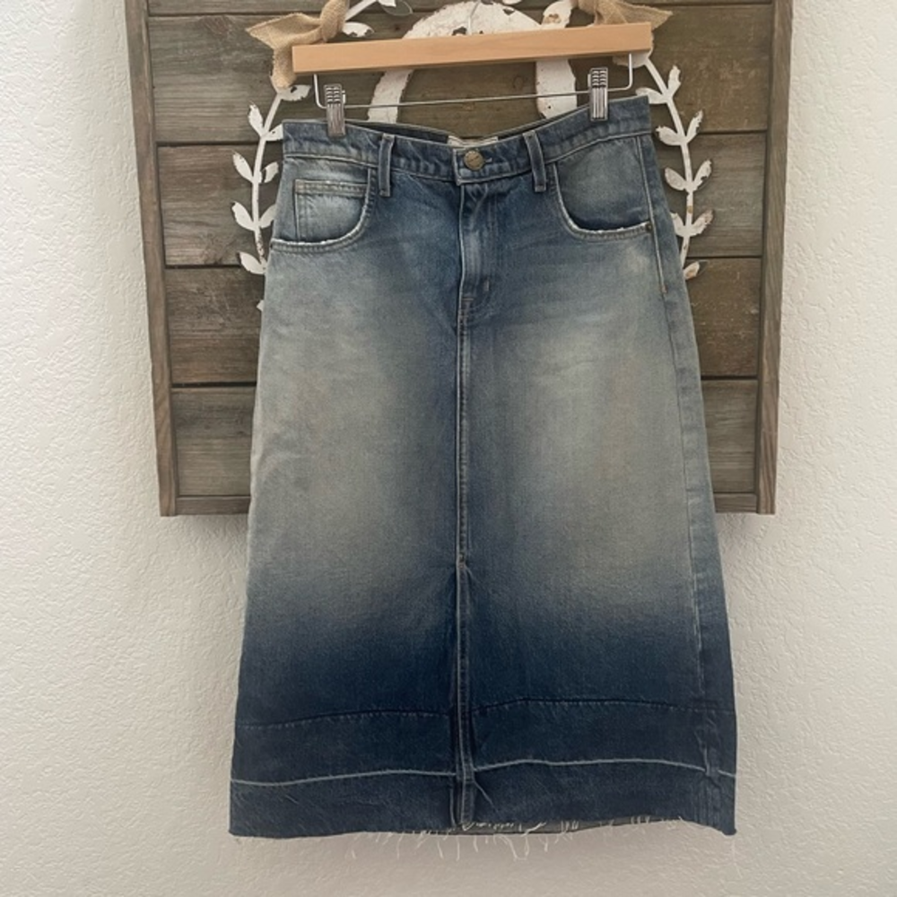 Current/Elliot The Stilt midi denim‎ jean skirt frayed hem size 27 NWT
